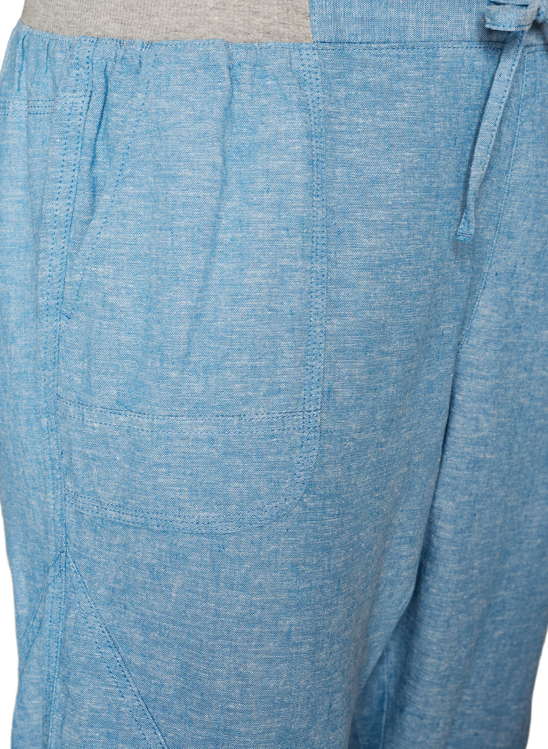 ZizziCaprihose aus Baumwolle und Leinen mit elastischem Bund und Bindeband, Blau, Packshot image number 2