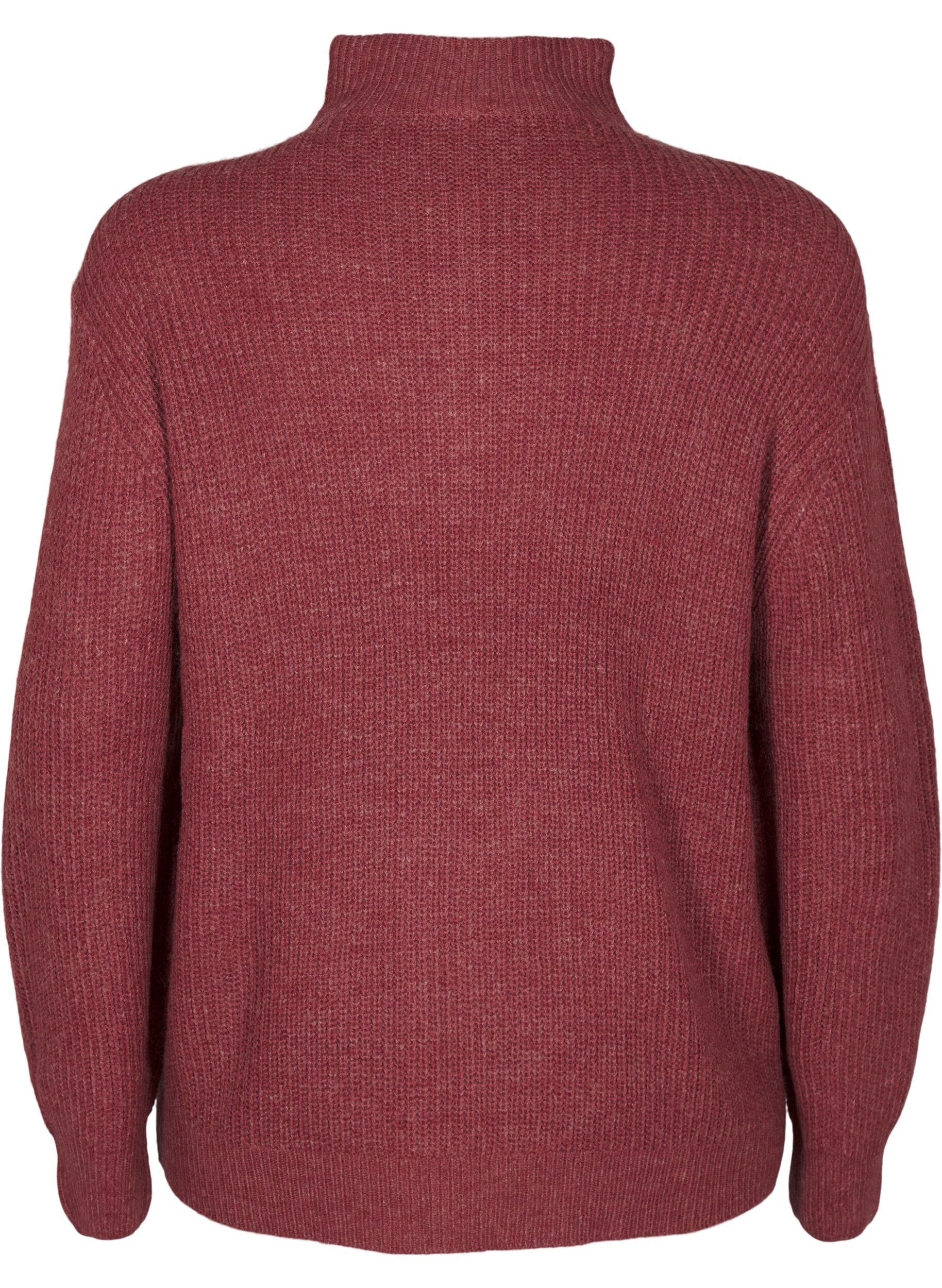 ZizziStrickpullover mit hohem Kragen und Rei&szlig;verschluss, Rot, Packshot image number 1