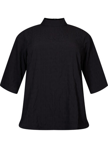 Bluse mit hohem Halsausschnitt und 3/4 Ärmeln, Black, Packshot image number 0