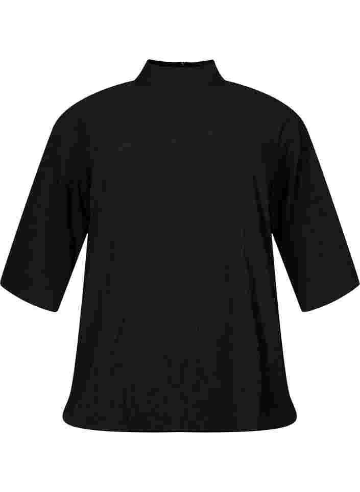 Bluse mit hohem Halsausschnitt und 3/4 Ärmeln, Black, Packshot image number 0