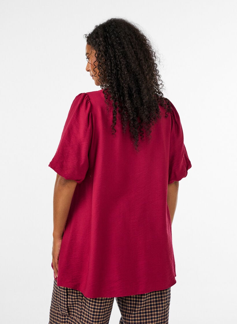 Tunika mit Ballon&auml;rmeln und V-Ausschnitt, Rot, Model image number 2