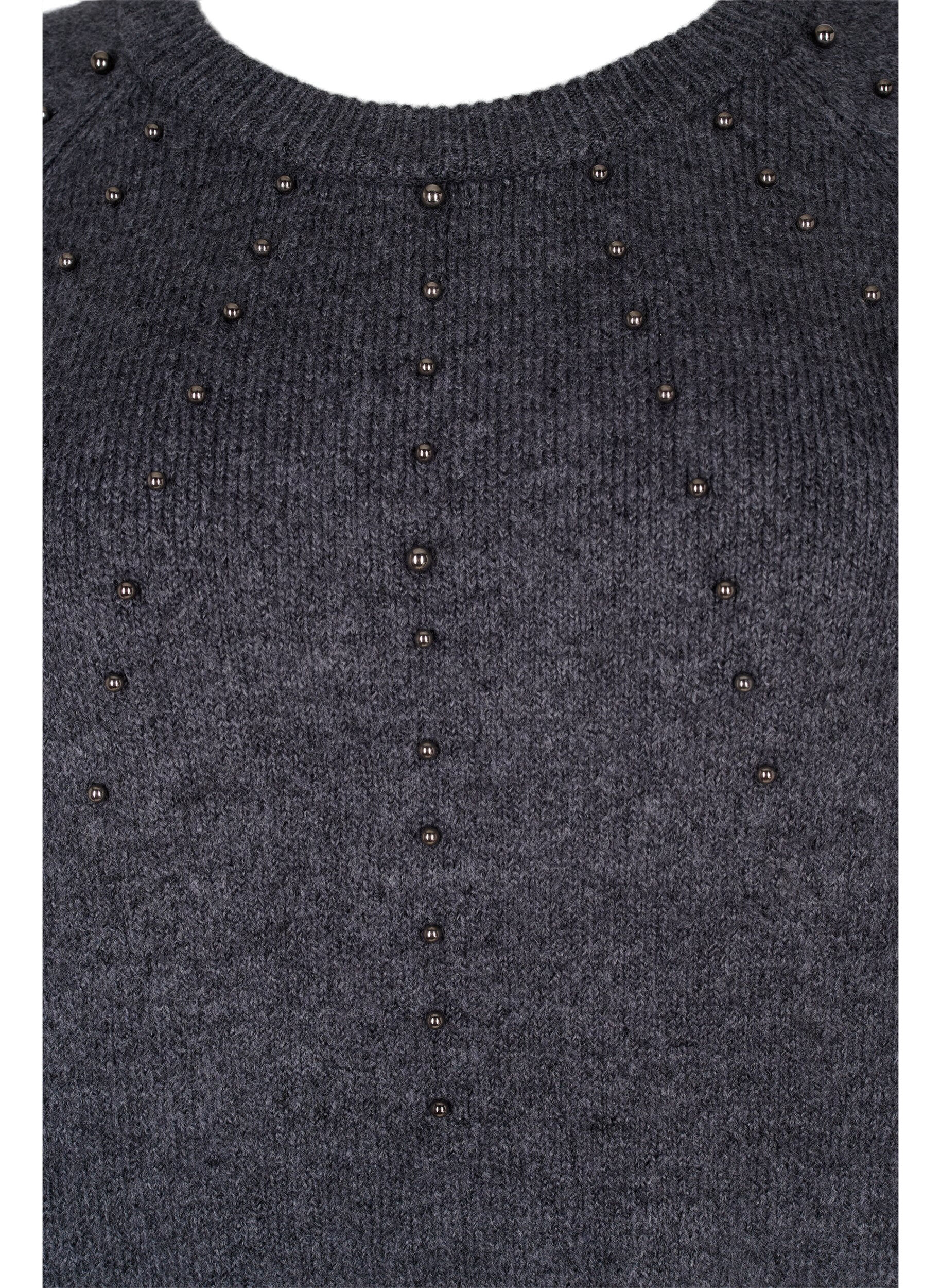 Zizzi	 Strickbluse mit Perlen, Dark Grey Melange, Packshot image number 2