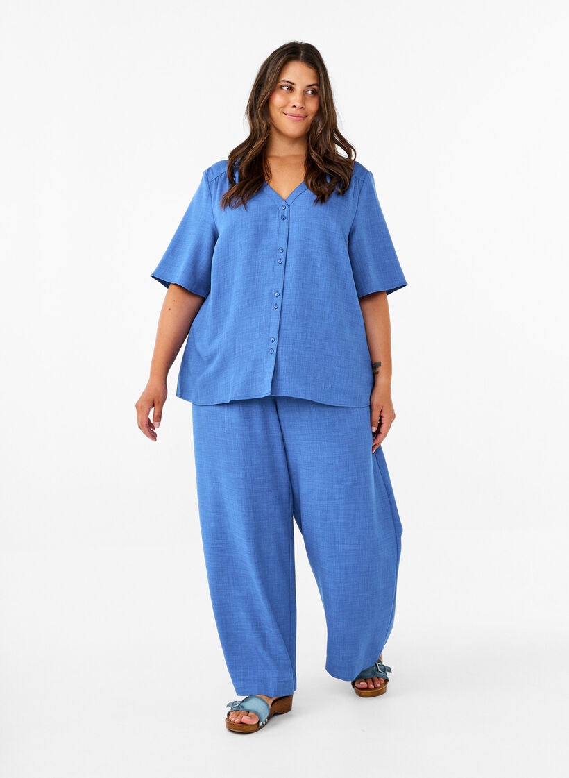 Lockere Hose mit elastischem Bund und Taschen, Blau, Model image number 0