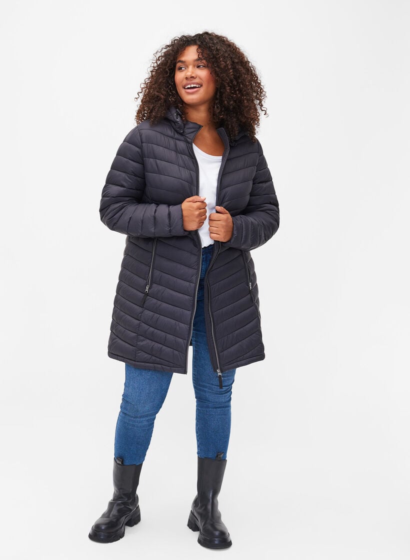 Leichte Jacke mit Taschen und abnehmbarer Kapuze, Schwarz, Model image number 1