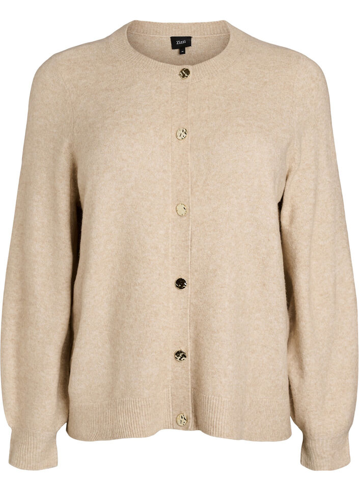 Strickjacke aus weichem Strick mit goldfarbenen Kn&ouml;pfen, Beige, Packshot image number 0
