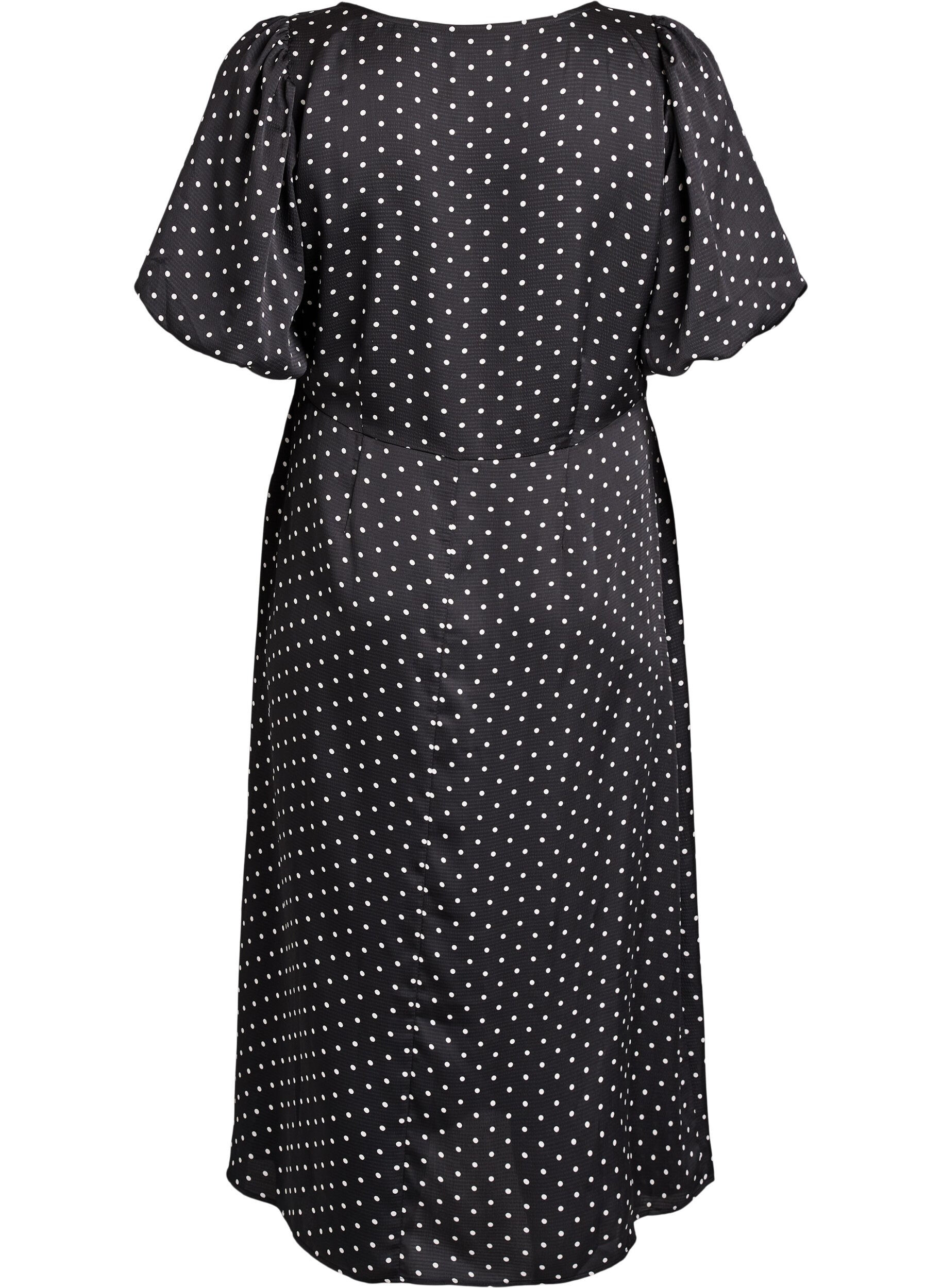 ZizziGepunktetes Midikleid mit eckigem Ausschnitt, Schwarz, Packshot image number 1