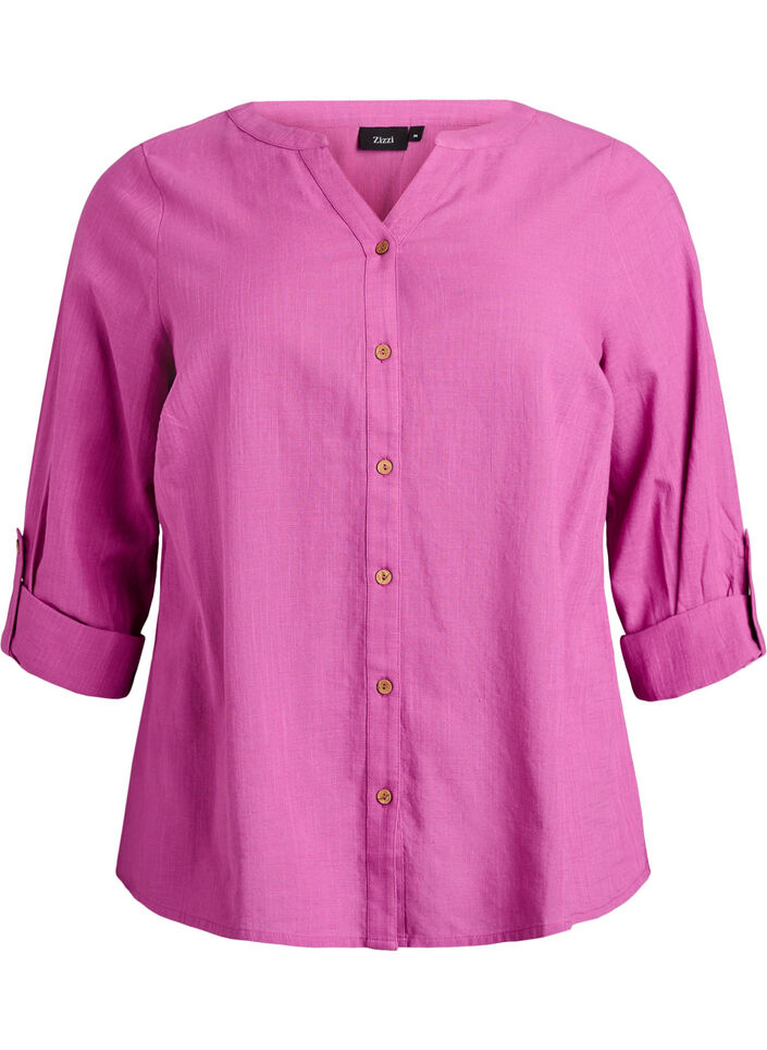 Hemdbluse aus Baumwolle mit V-Ausschnitt, Pink, Packshot image number 0