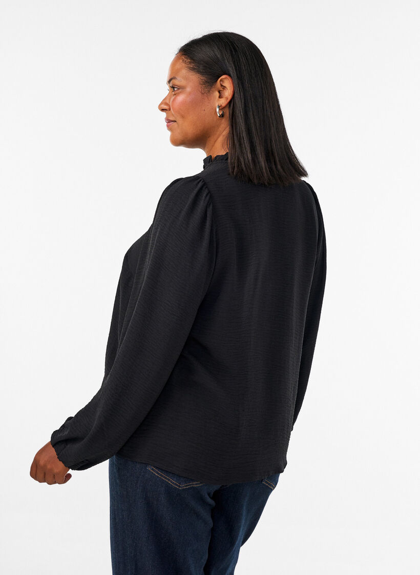 Bluse mit V-Ausschnitt und H&auml;kelband, Schwarz, Model image number 2
