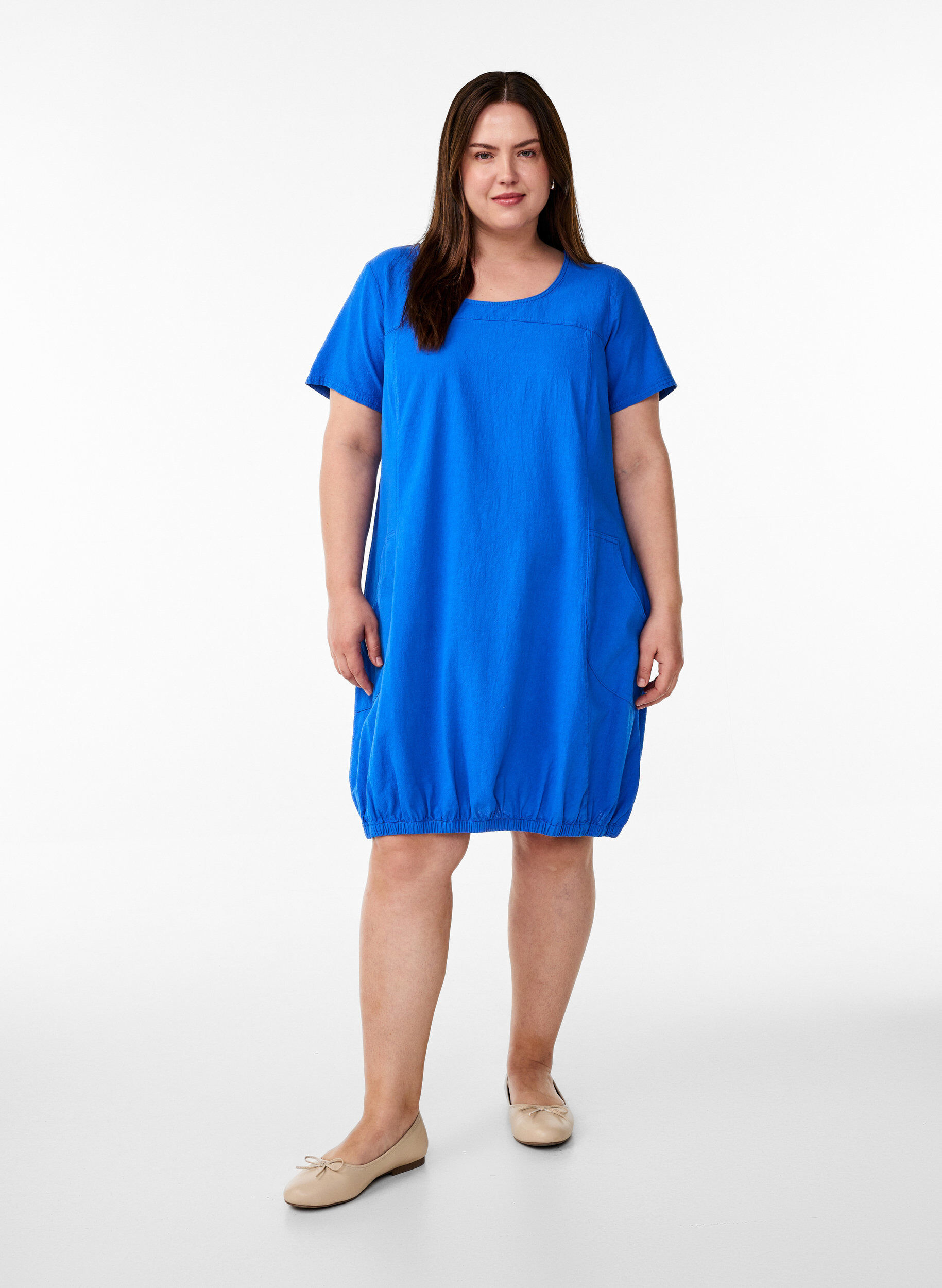 ZizziKurzarm Kleid aus Baumwolle, Blau, Model image number 1
