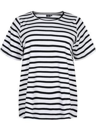 Gestreiftes T-Shirt aus biologischer Baumwolle, Black Stripes, Packshot image number 0