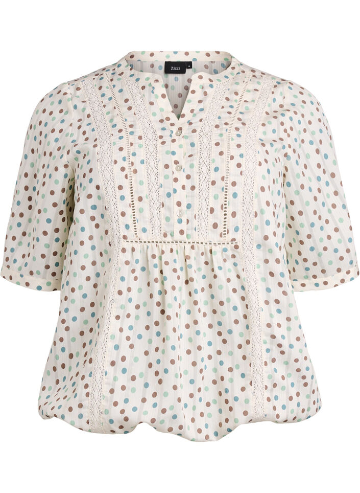 Bluse mit Print und 1/2-&Auml;rmeln, Wei&szlig;, Packshot image number 0