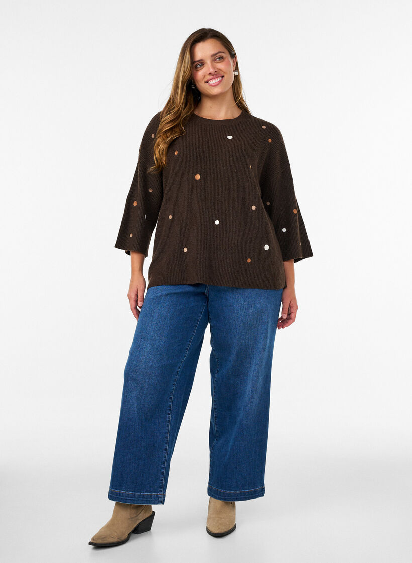 Strickbluse mit kleinen Stickmotiven, Braun, Model image number 1
