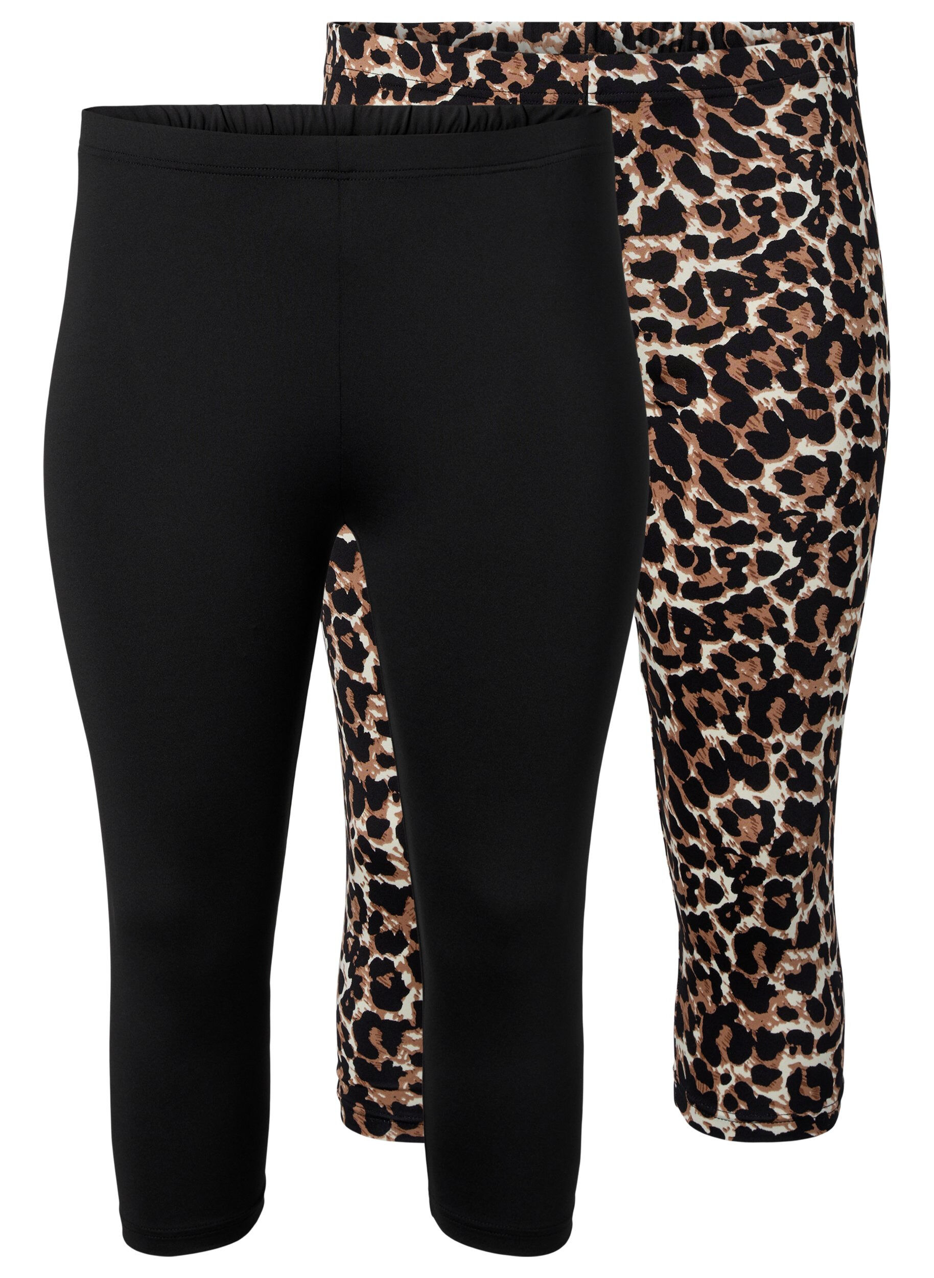 Zizzi2er-Pack 3/4 Leggings, Black / LEO AOP, Packshot image number 0