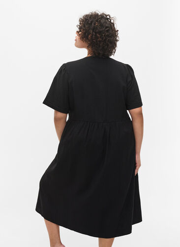 Kurzarm Kleid mit Knöpfen und Taschen, Black, Model image number 1