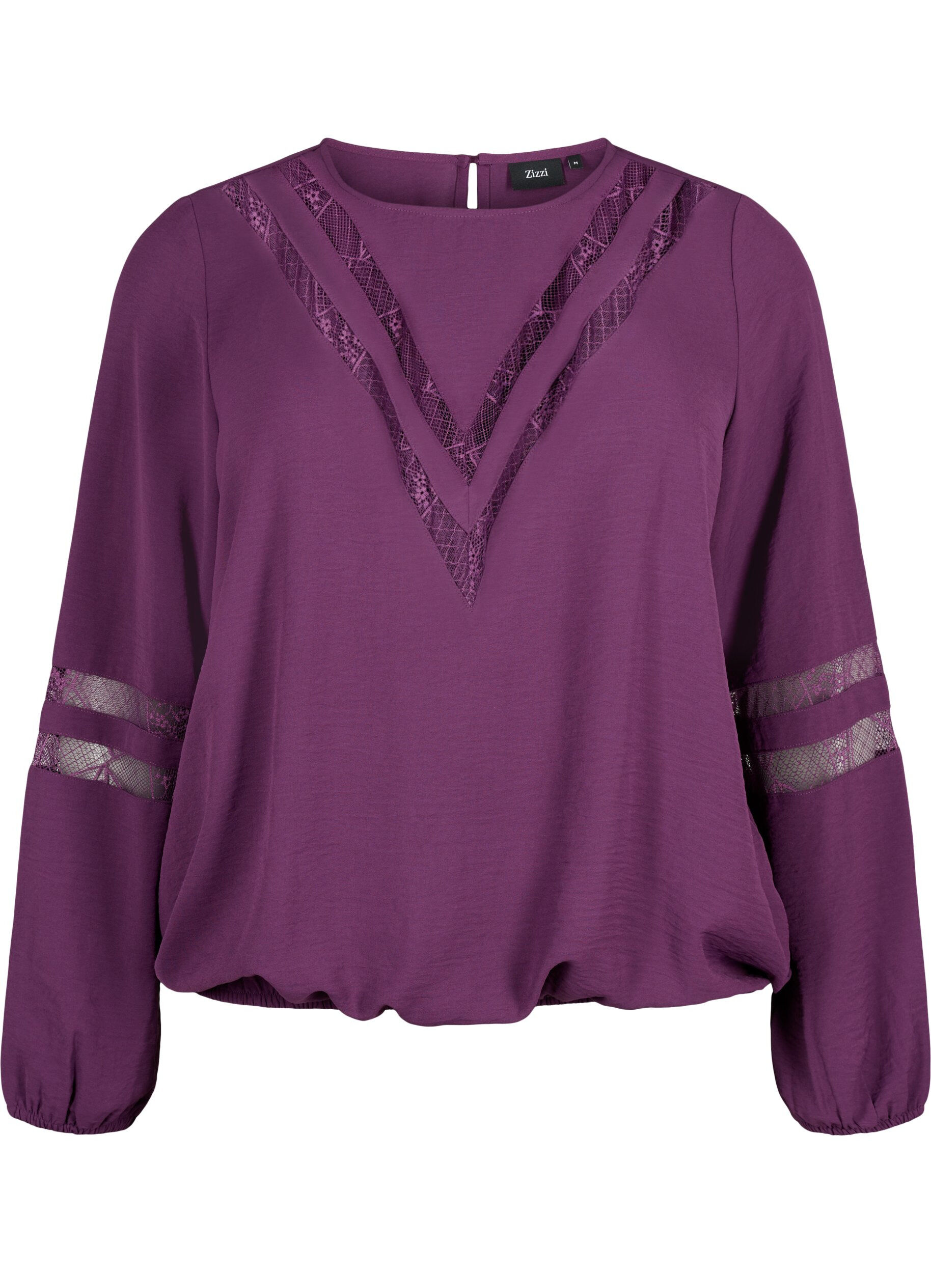 Zizzi Langarm-Bluse mit Spitze, Deep Purple, Packshot image number 0
