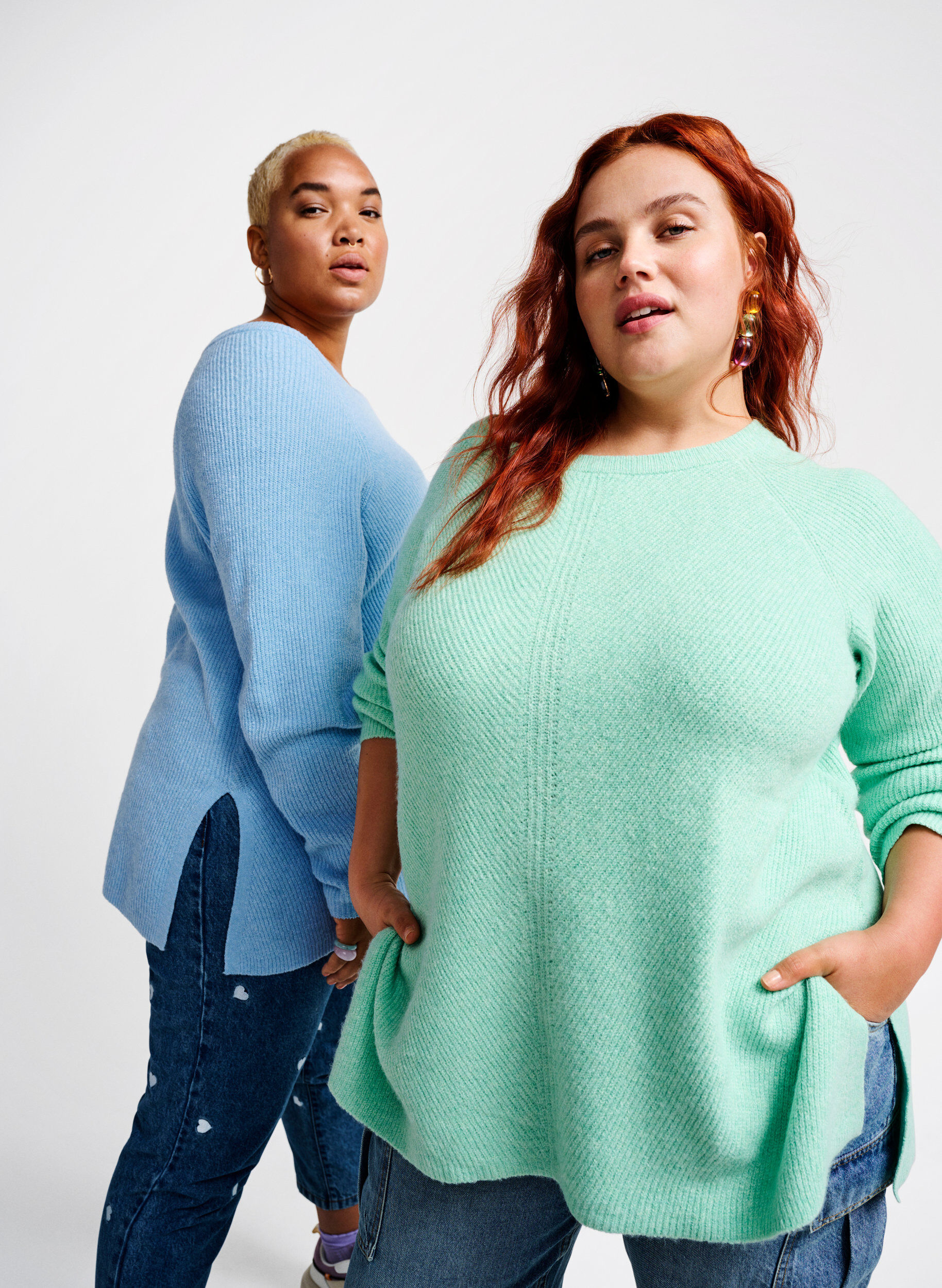 ZizziMelange-Pullover mit Seitenschlitz, Cabbage/White, Image image number 0