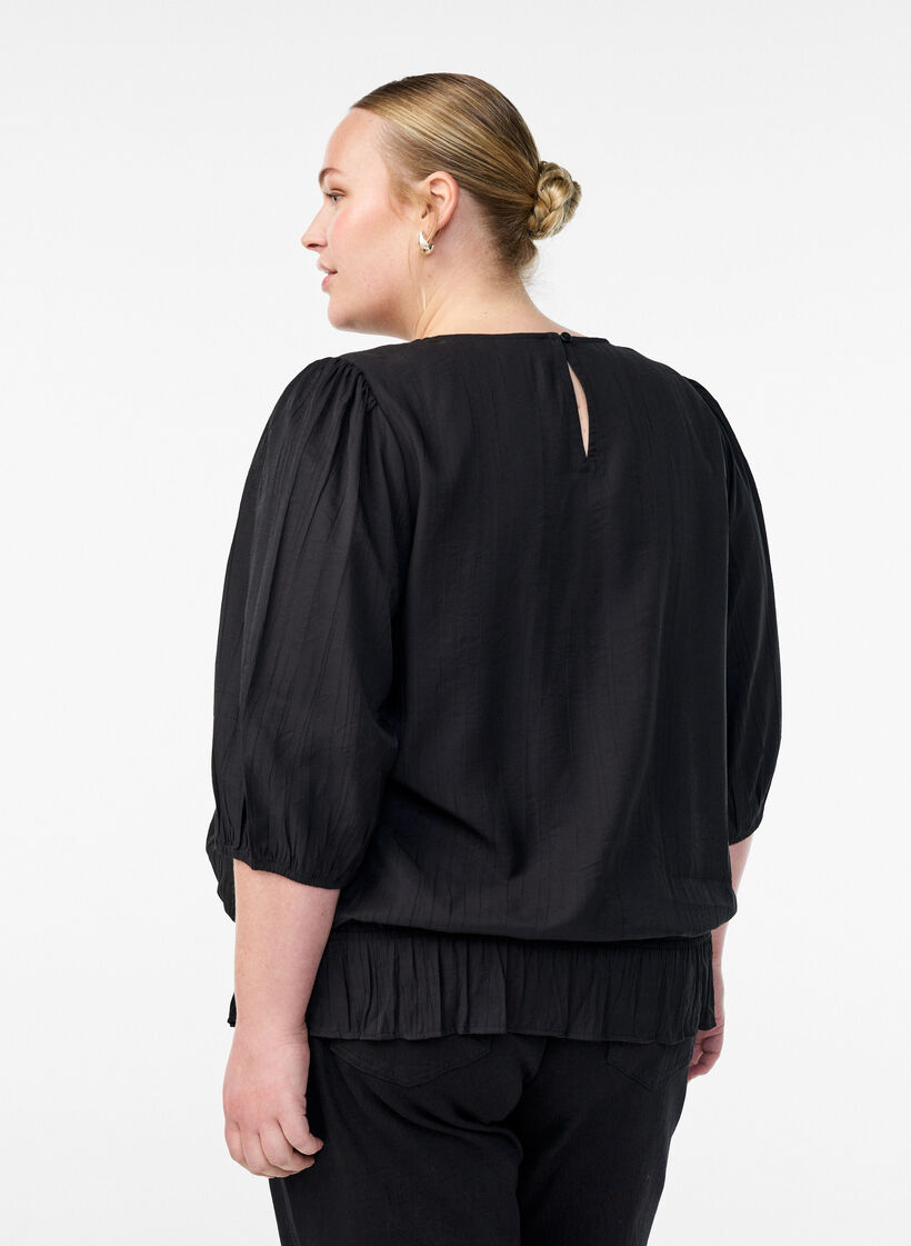 Viskosebluse mit 3/4-Ärmeln und Balloneffekt, Schwarz, Model image number 2