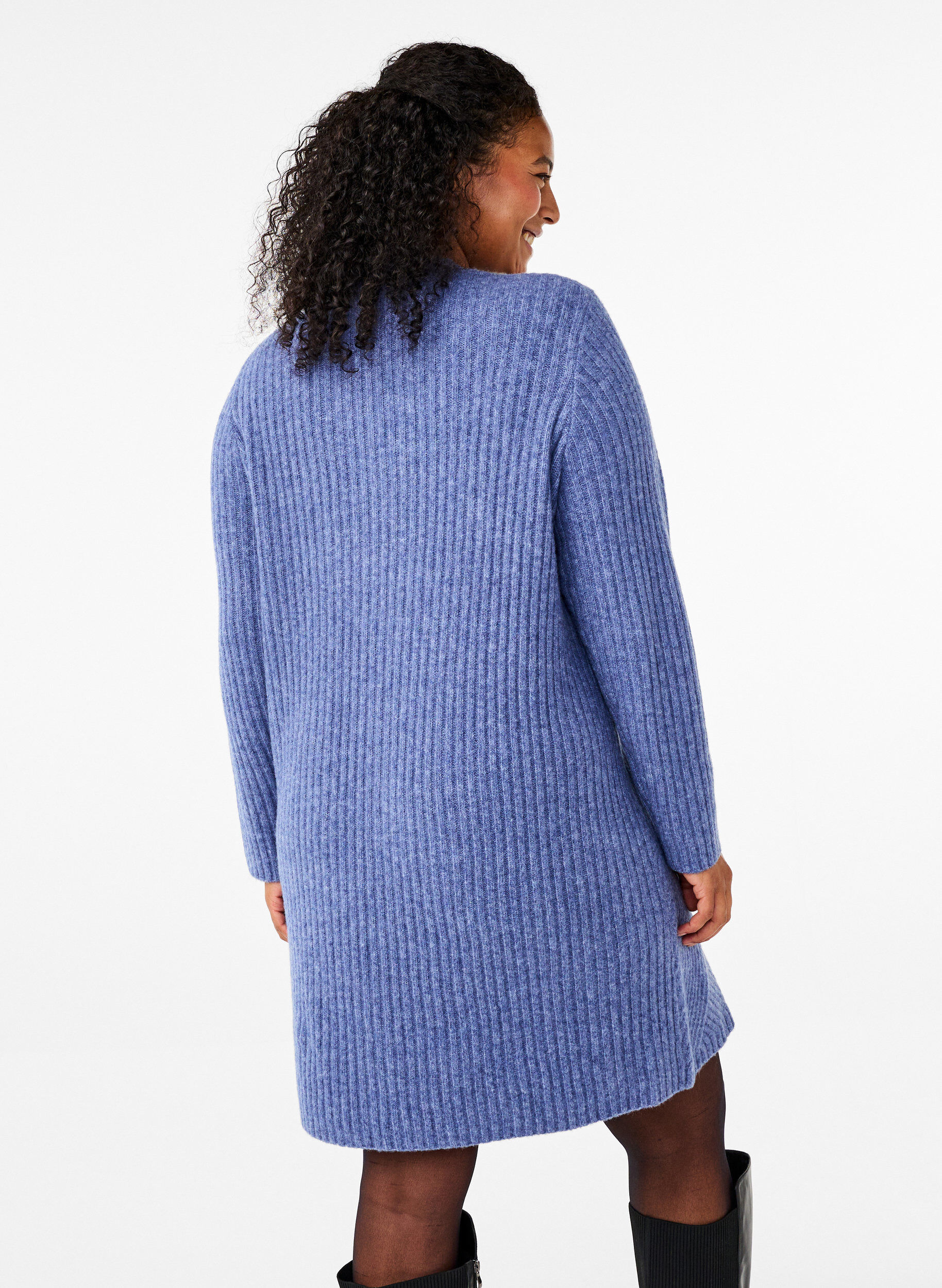 ZizziKurzes Rippstrickkleid mit Rundhalsausschnitt, Grey Blue Mel., Model image number 1