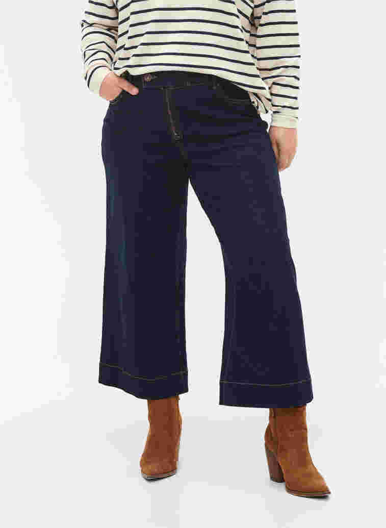 Cropped Jeans mit breitem Bein, Unwashed, Model image number 3