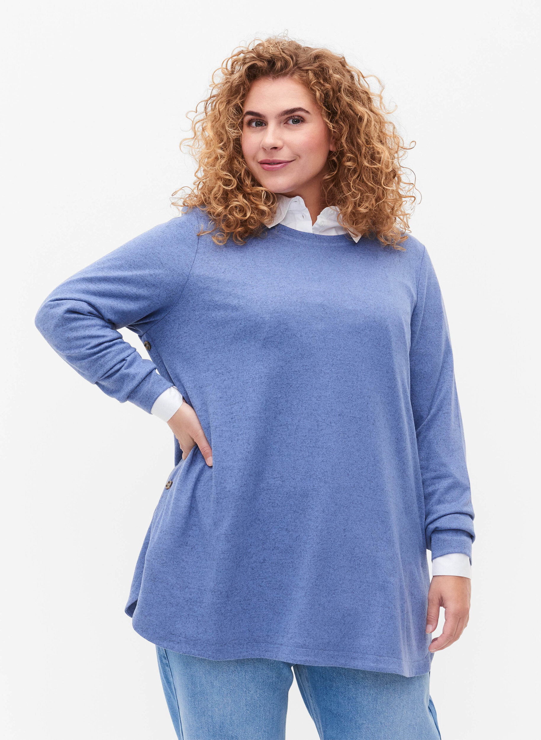 ZizziMelange bluse mit Kn&ouml;pfen, Colony Blue Melange, Model image number 0