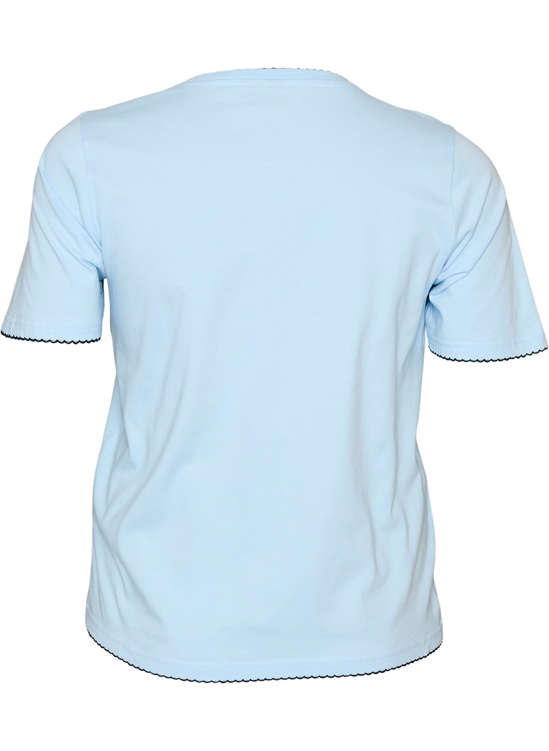 ZizziT-Shirt aus Baumwolle mit gewellten Kontrastkanten, Blau, Packshot image number 1