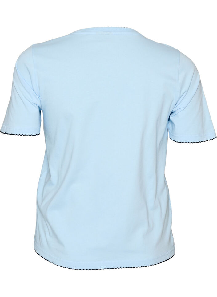 T-Shirt aus Baumwolle mit gewellten Kontrastkanten, Blau, Packshot image number 1