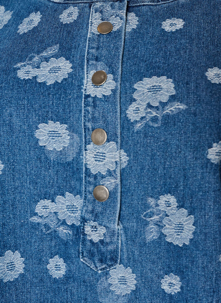 A-Linien-Kleid aus Denim mit Blumenmuster, Blau, Packshot image number 2