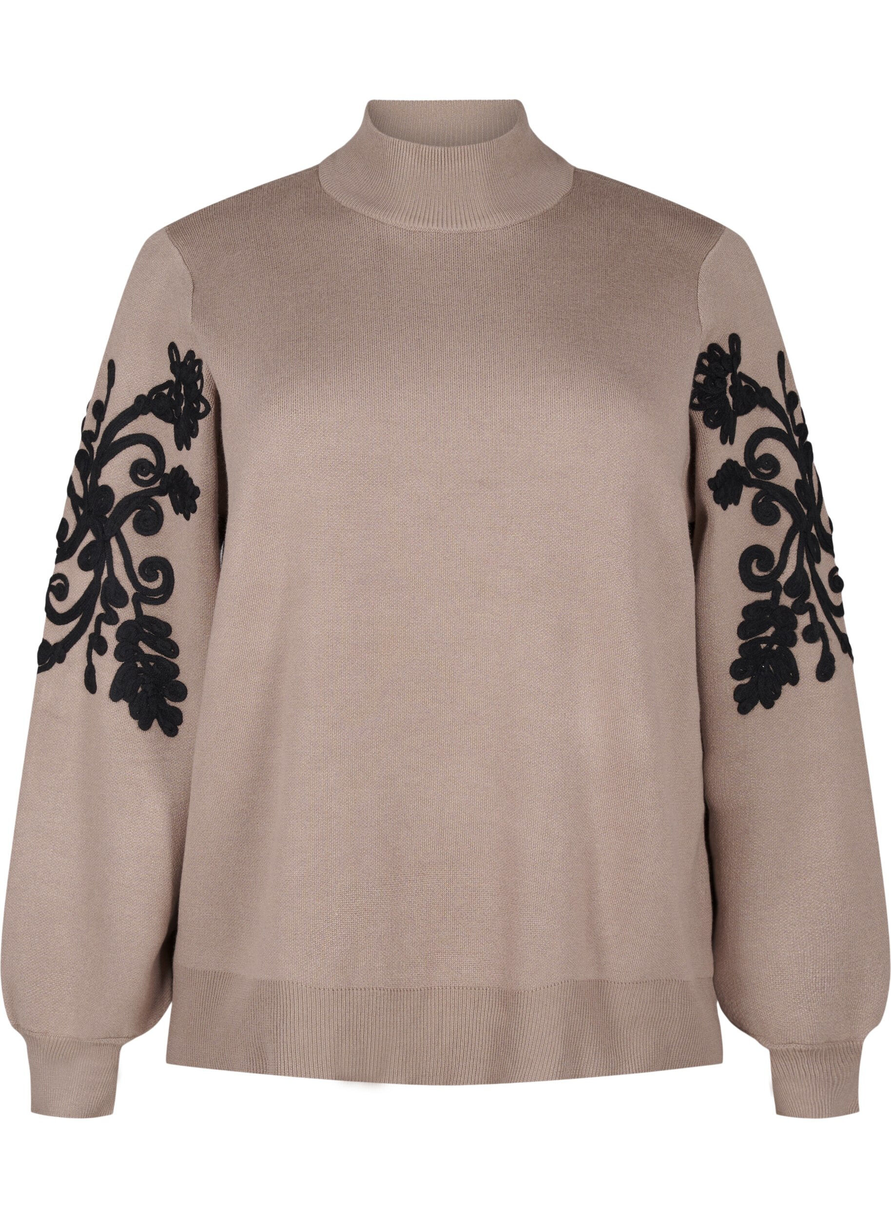 Zizzi Strickbluse mit Stickerei, Desert Taupe Comb, Packshot image number 0