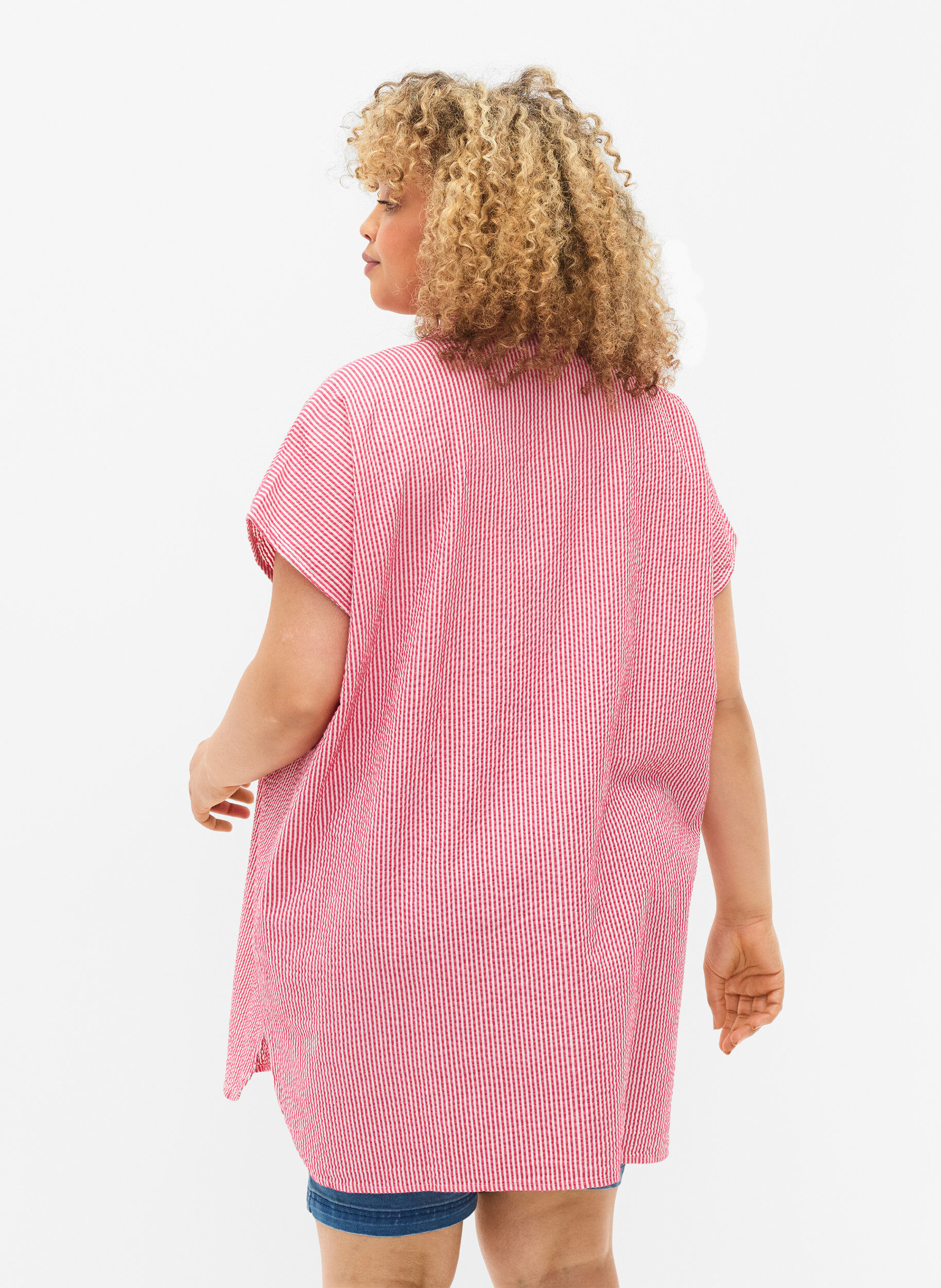 ZizziKurz&auml;rmeliges Baumwollhemd mit Streifen, Beetroot P. Stripe, Model image number 1