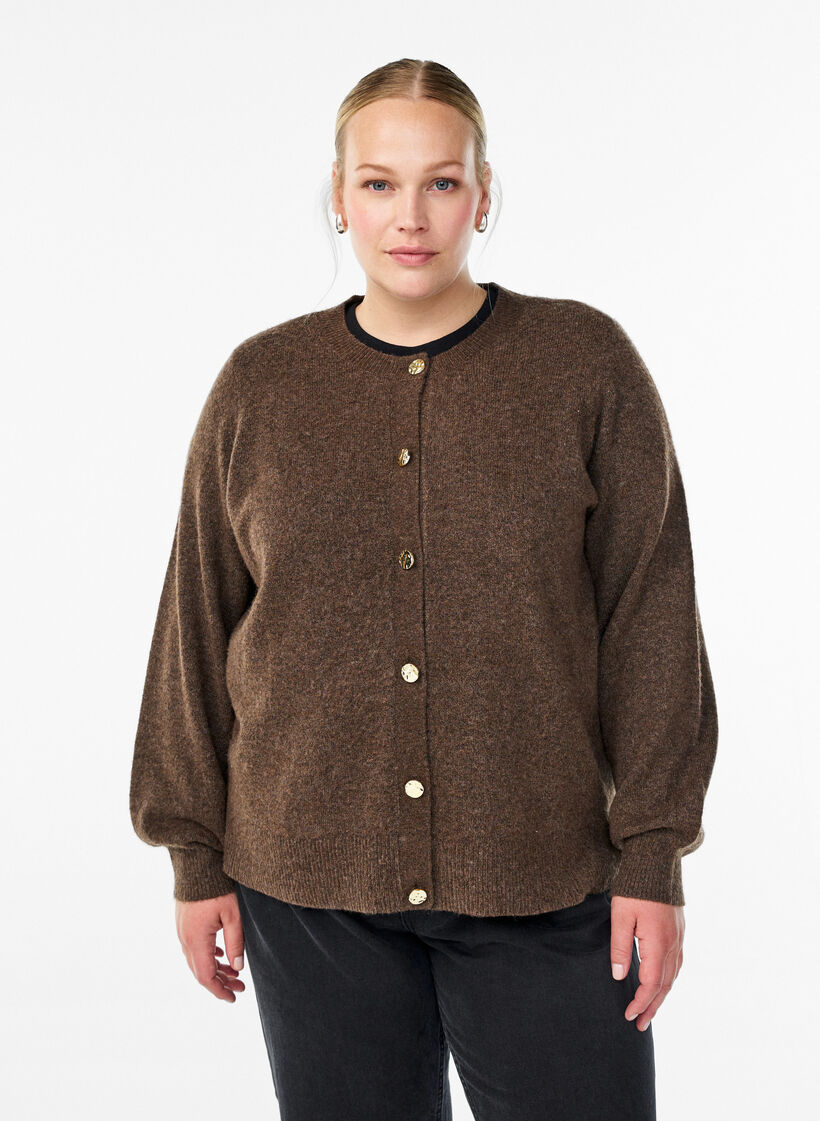 Cardigan aus weichem Strick mit goldfarbenen Kn&ouml;pfen, Braun, Model image number 0