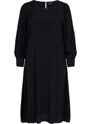 Lange Bluse aus Viskose mit hohem Schlitz, Black, Packshot image number 0