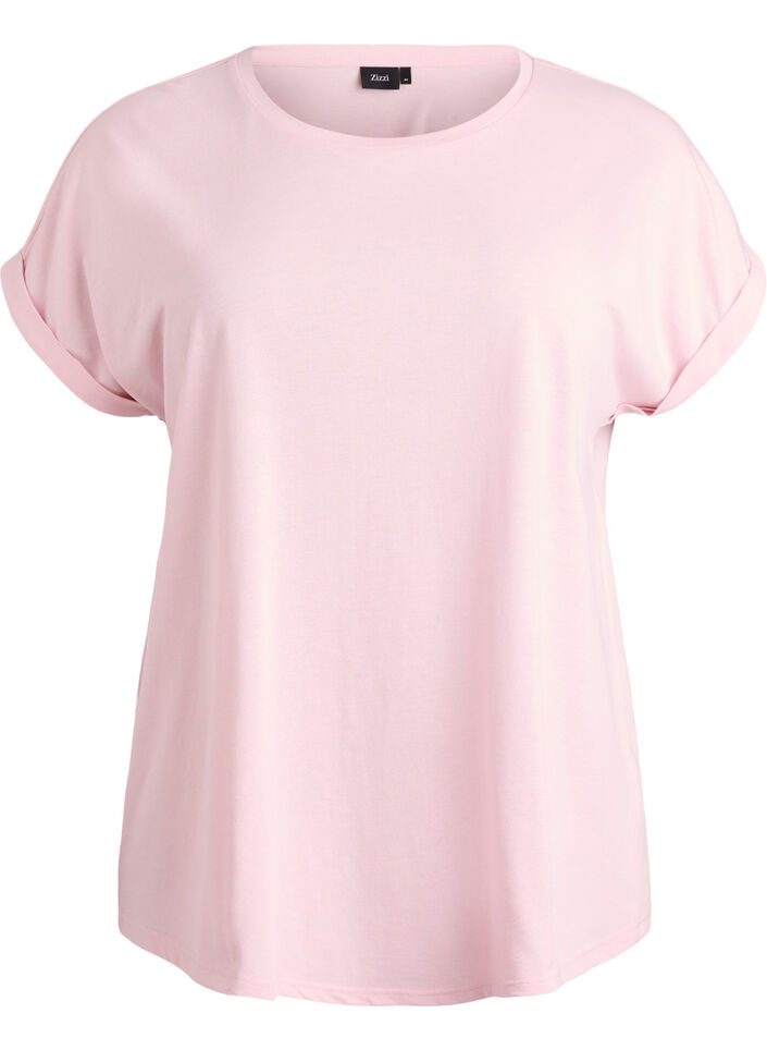 Kurz&auml;rmeliges T-Shirt aus Baumwollmischgewebe, Pink, Packshot image number 0