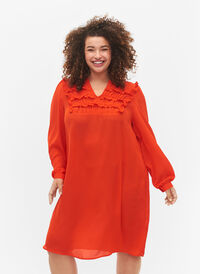 Langes Ärmel Kleid mit Rüschen , Orange.com, Model