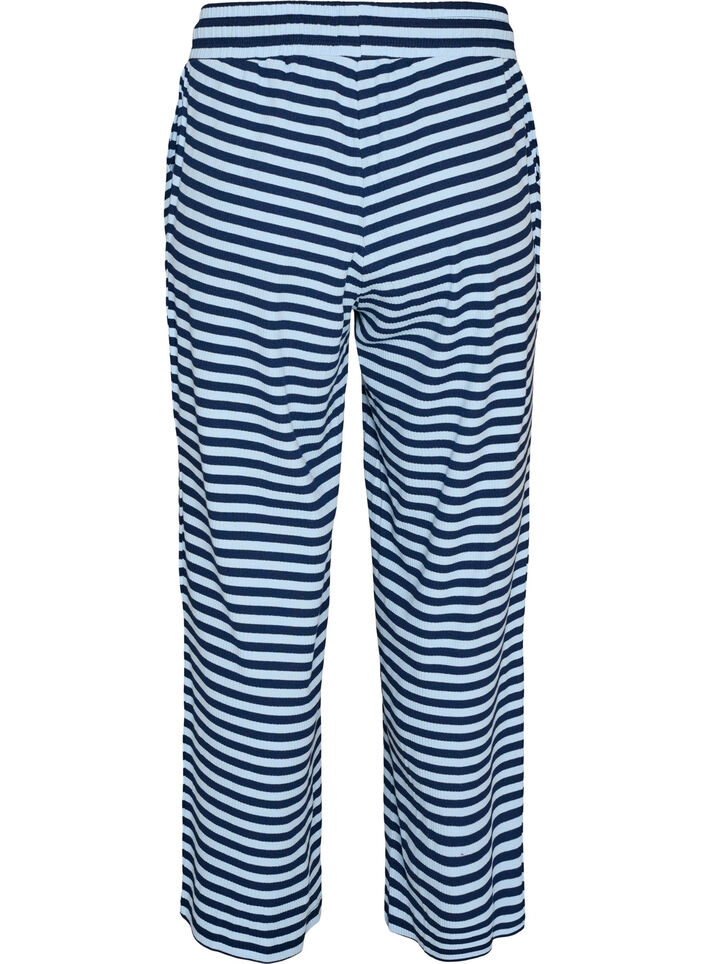 Gestreifte Schlafanzughose mit hoher Taille und weiten Beinen, Blau, Packshot image number 1
