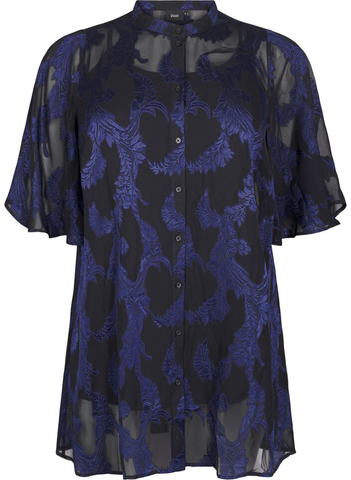 Tunika aus Chiffon mit Jacquardmuster, Evening Blue, Packshot image number 0