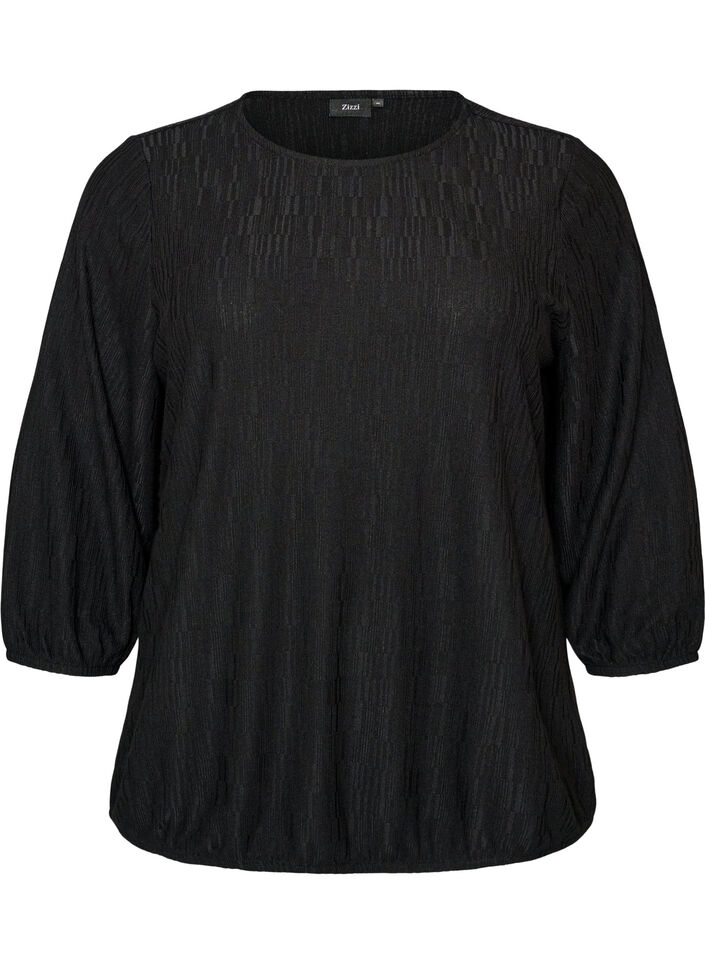 Bluse mit Struktur und 3/4-&Auml;rmeln, Schwarz, Packshot image number 0