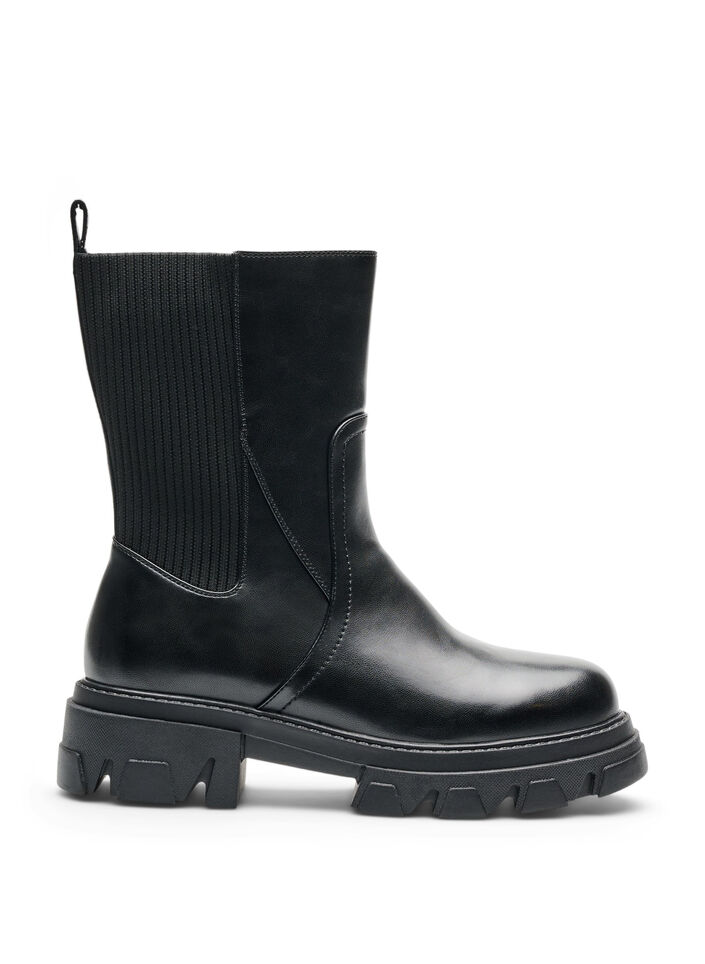 Chelsea-Boot mit chunky Sohle und gerippten Eins&auml;tzen, Schwarz, Packshot image number 0