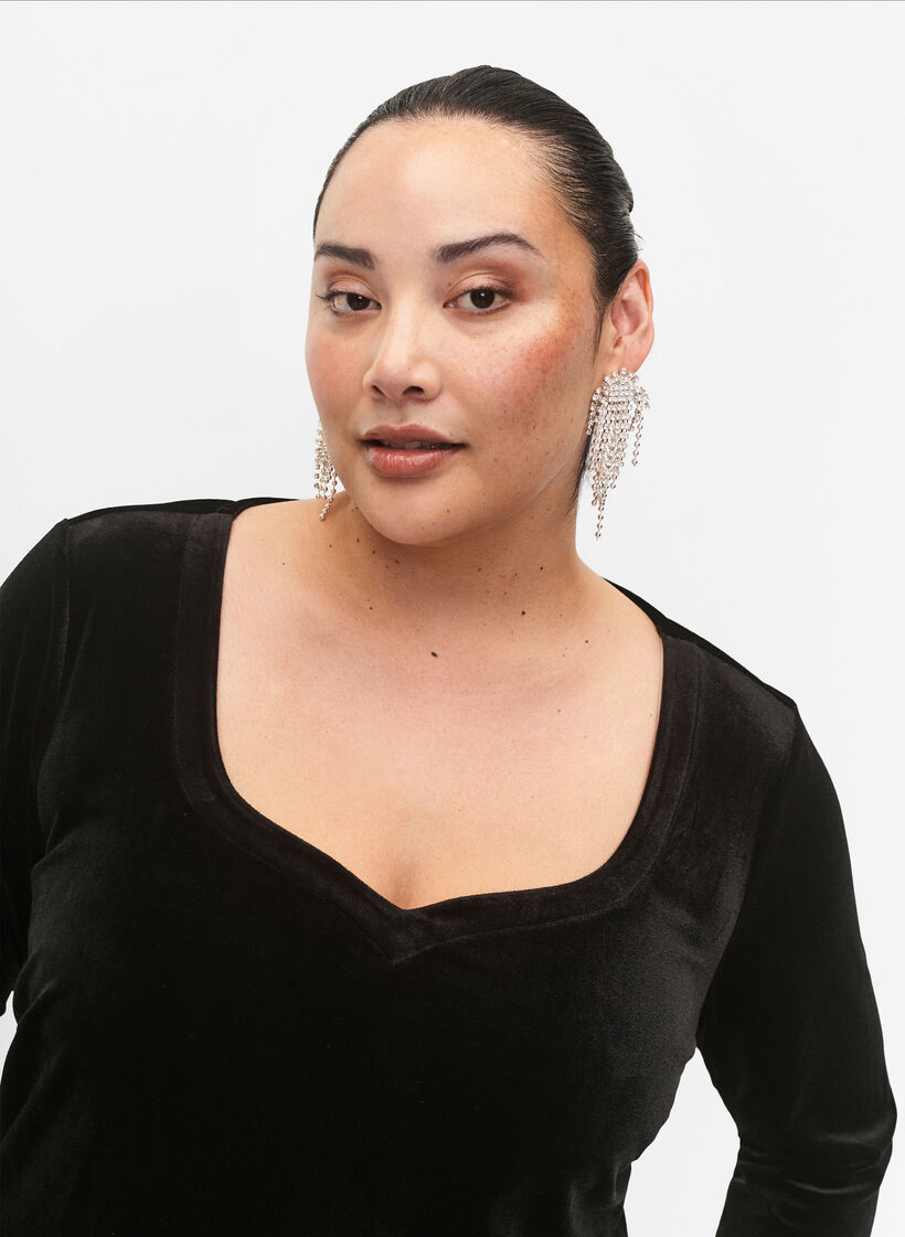 Samtkleid mit langen Ärmeln, Black, Model image number 2