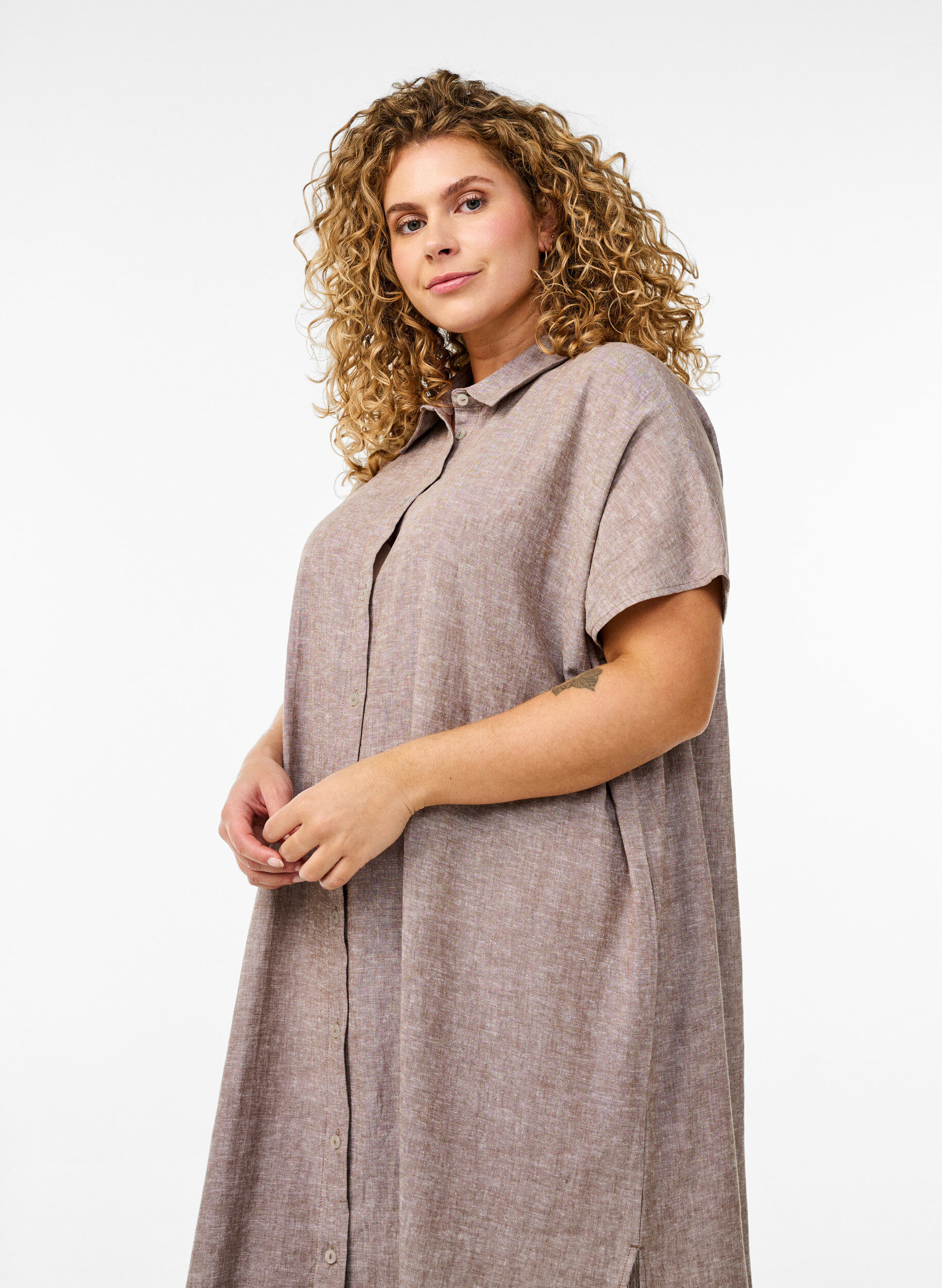 ZizziLange Bluse aus Viskose und Leinen, Braun, Model image number 2