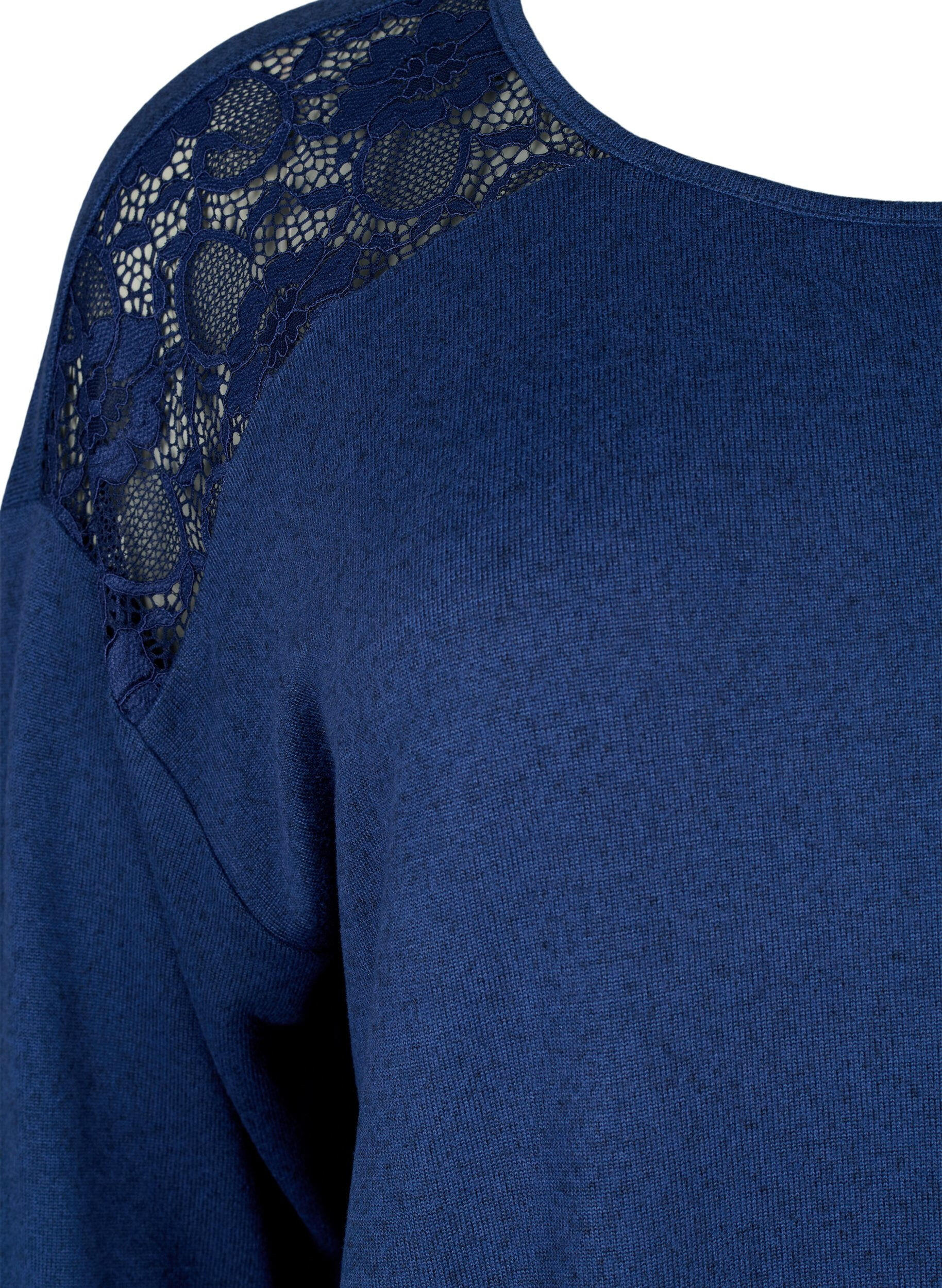 ZizziBluse mit 3/4-&Auml;rmeln und Spitzendetail, Medieval Blue Mel., Packshot image number 2