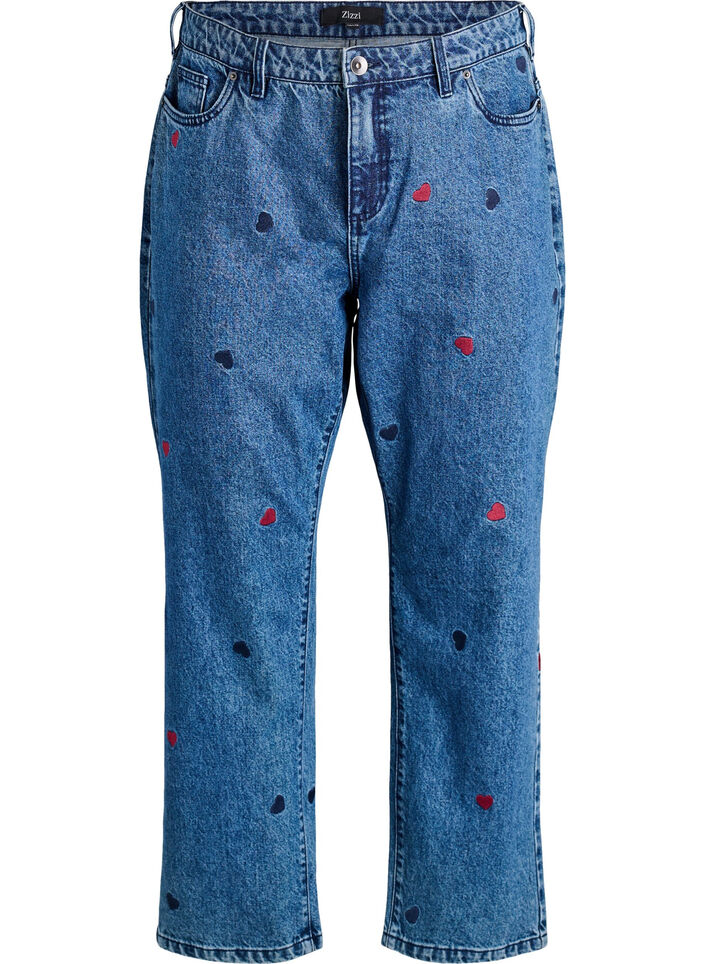 Gemma Jeans mit hoher Taille und aufgestickten Details, Blau, Packshot