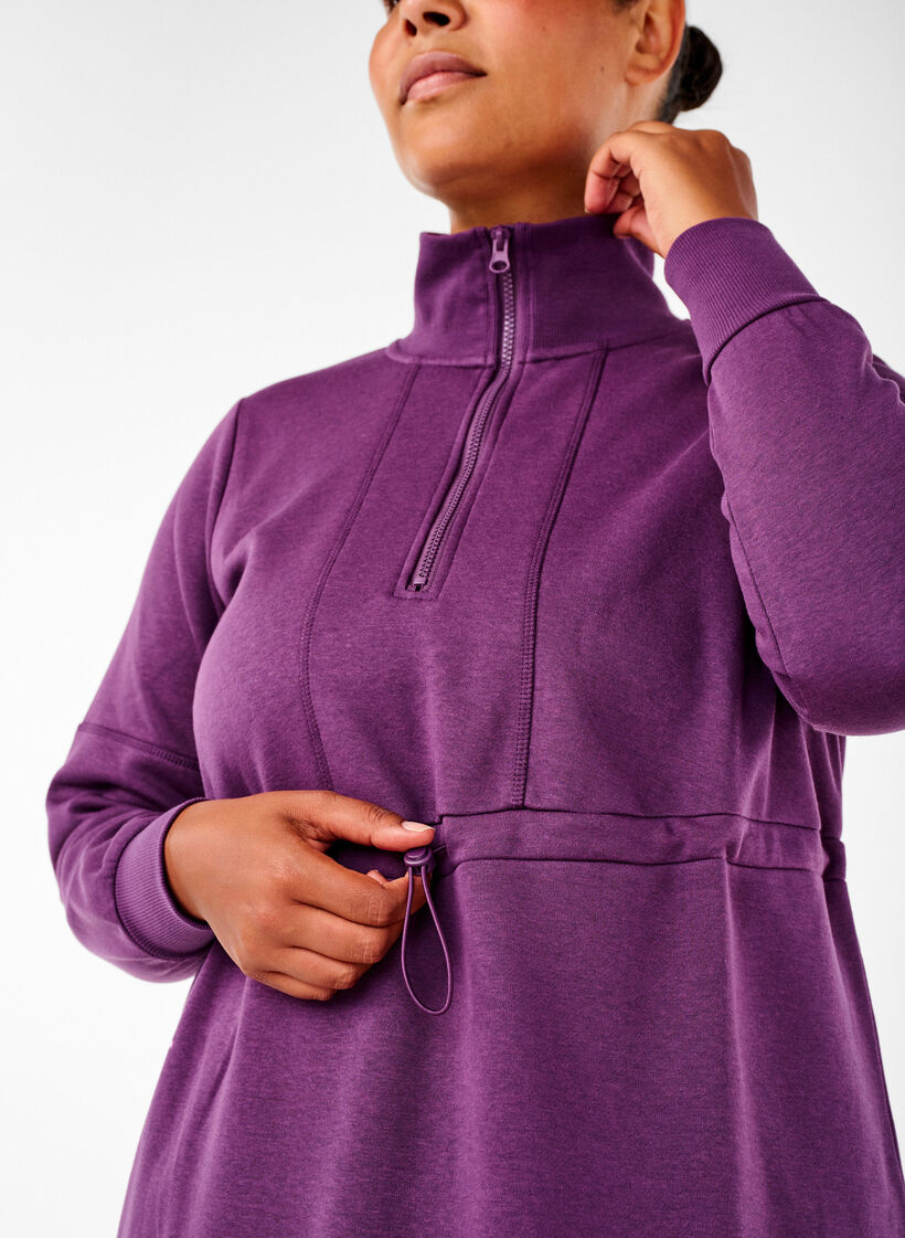 Kurzes Sweatshirtkleid mit Stehkragen und verstellbarer Taille, Deep Purple, Model image number 2