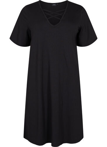 Kurzärmeliges Nachthemd mit V-Ausschnitt, Black, Packshot image number 0