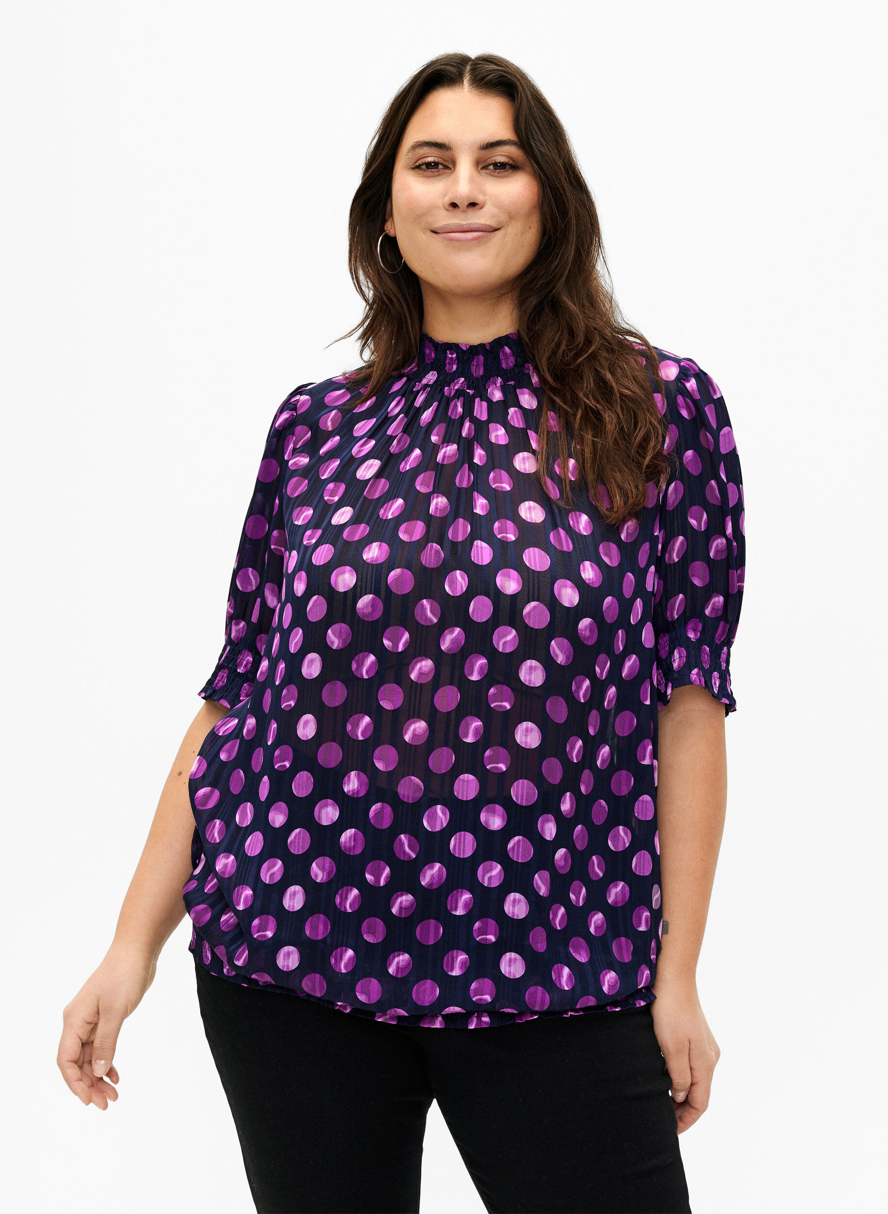 ZizziKurz&auml;rmelige gesmokte Bluse mit Print, Medieval Bl. Dot AOP, Model image number 0