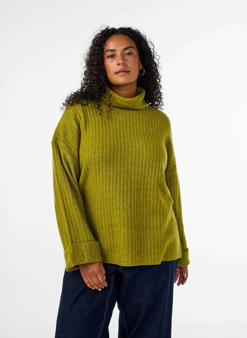Stricktop mit Rollkragen, Gr&uuml;n, Model image number 0
