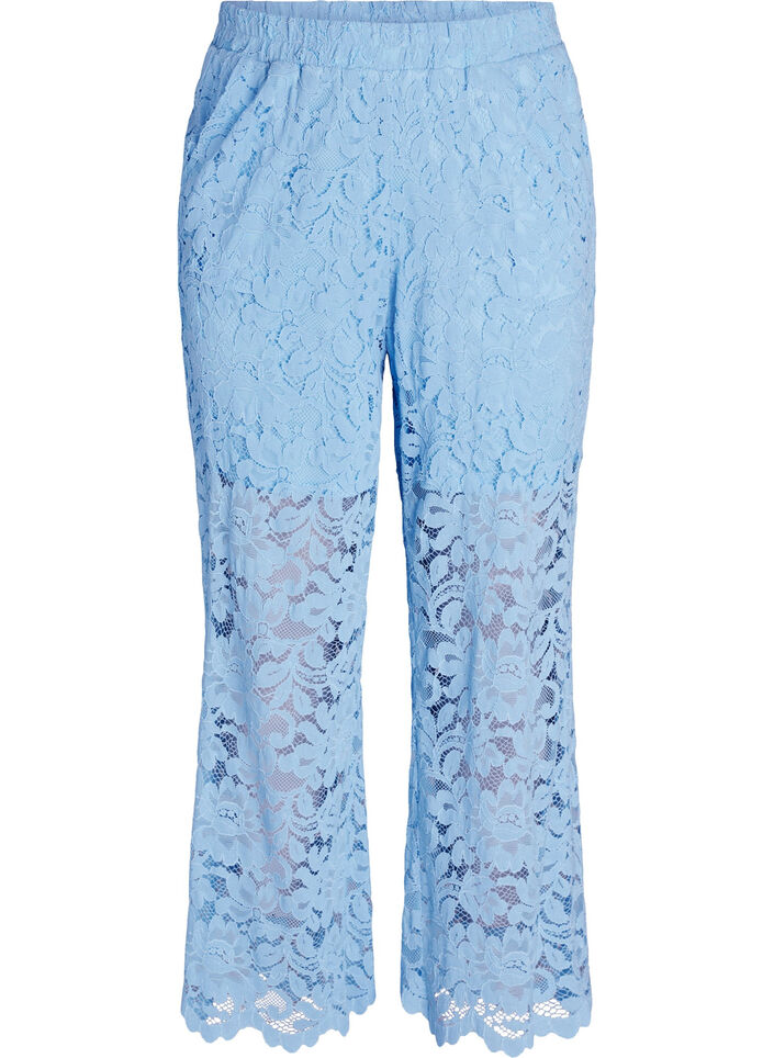 Hoch taillierte Spitzenhose mit geraden Beinen, Blau, Packshot image number 0