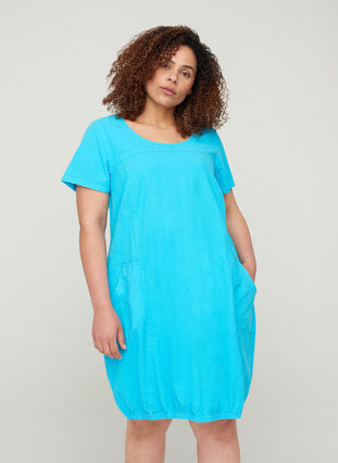 Kurzarm Kleid aus Baumwolle, River Blue, Model image number 0