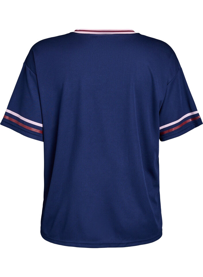 Sportliches T-Shirt mit Streifen und Textprint, Blau, Packshot image number 1