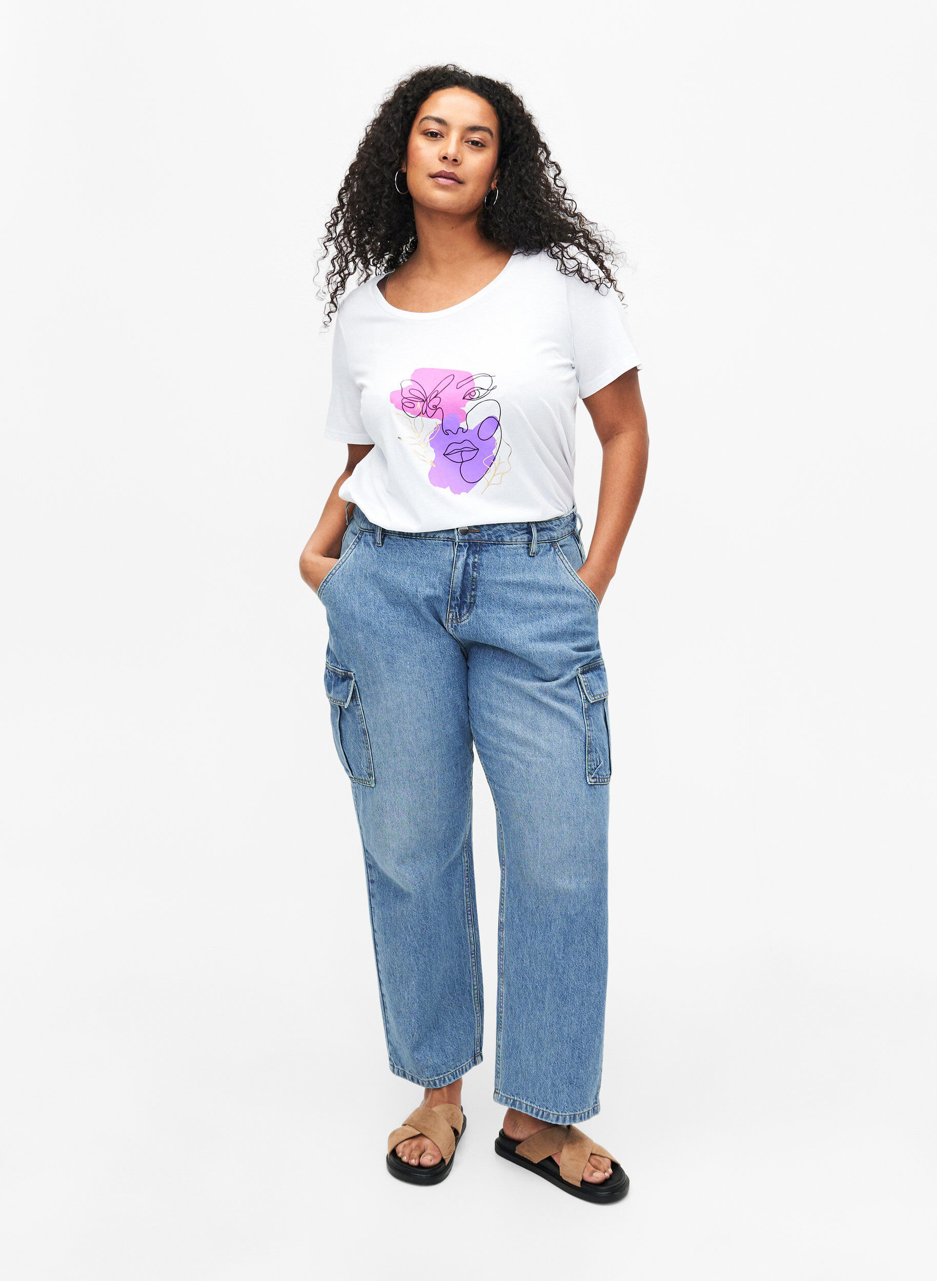 ZizziBaumwoll-T-Shirt mit Motiv, B. White w. Face, Model image number 2