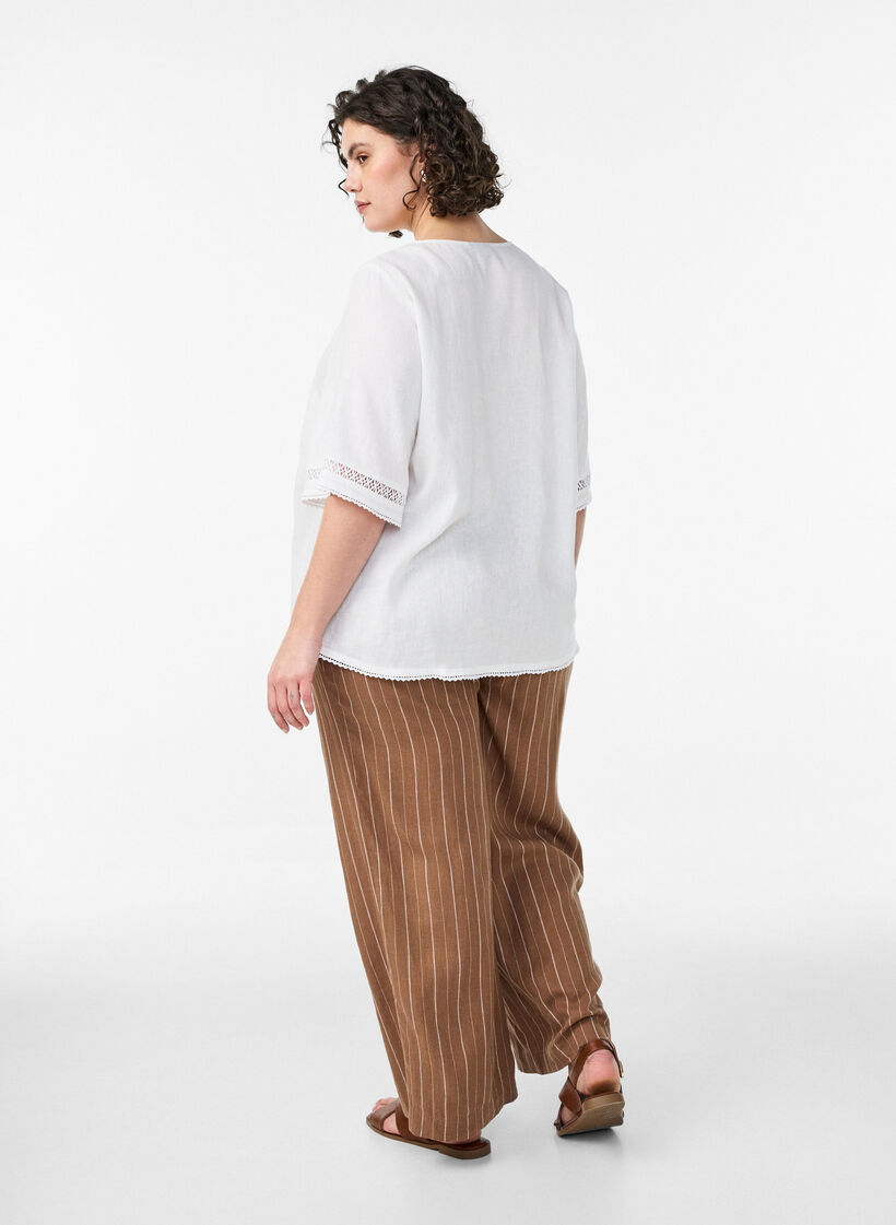Hose aus Leinen und Viskose mit weitem Bein, Braun, Model image number 1
